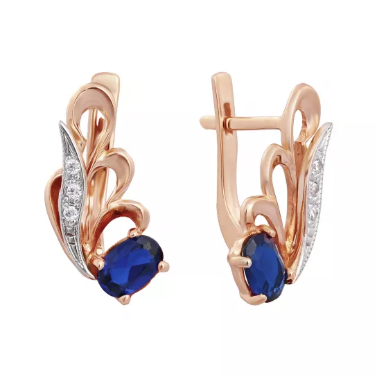 Серьги с корундом и фианитом из золота