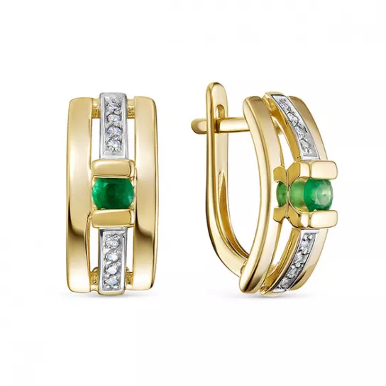 Серьги с бриллиантами с изумрудом из золота