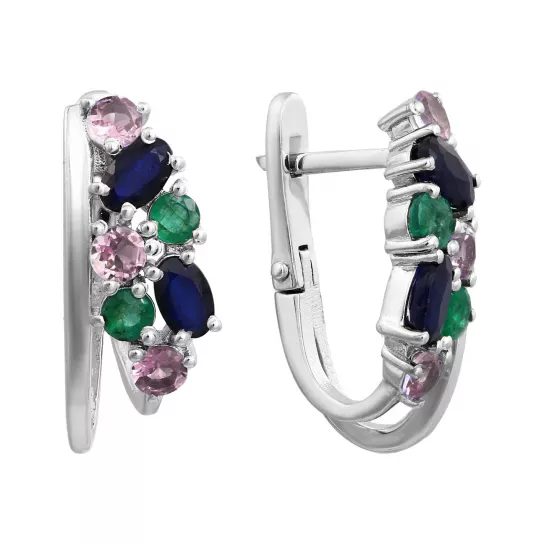 Серьги с корундом из серебра