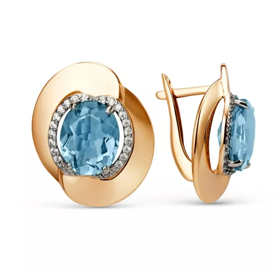 Серьги с фианитом и топазом из золота