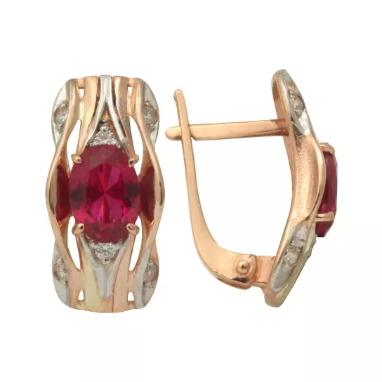 Серьги с корундом и фианитом из золота