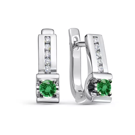 Серьги с бриллиантами с изумрудом из золота