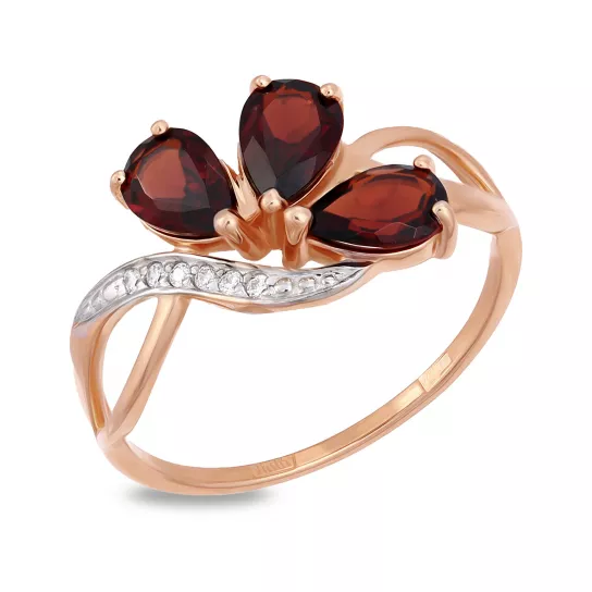 Кольцо с гранатом и фианитом из золота